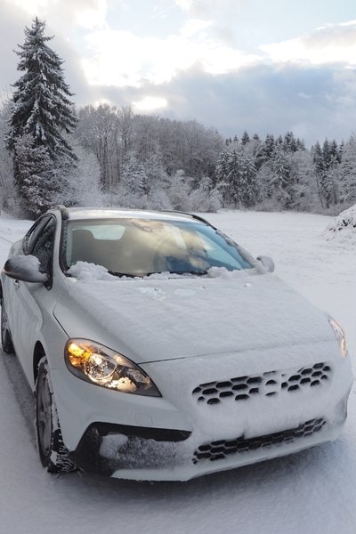 Volvo car in snow
